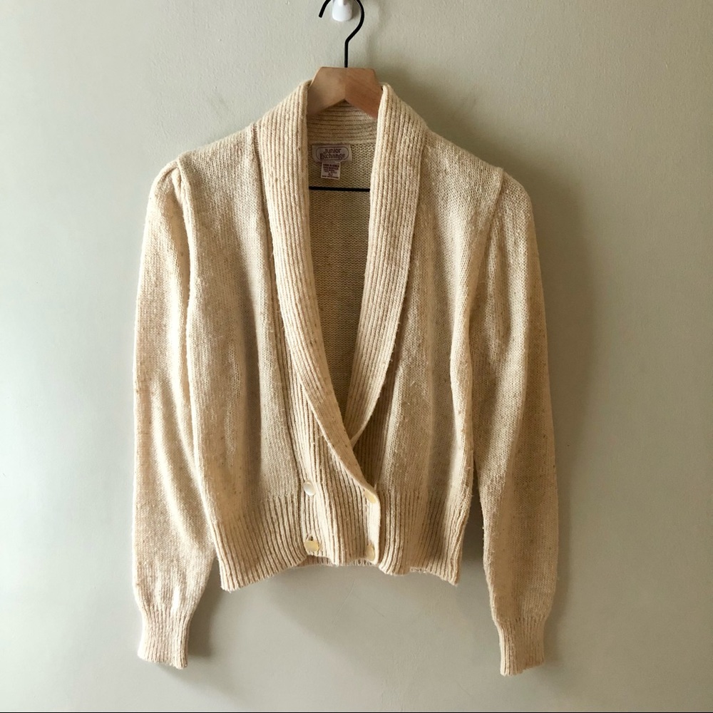 Vintage Cream Shawl Collar Knit Cardigan